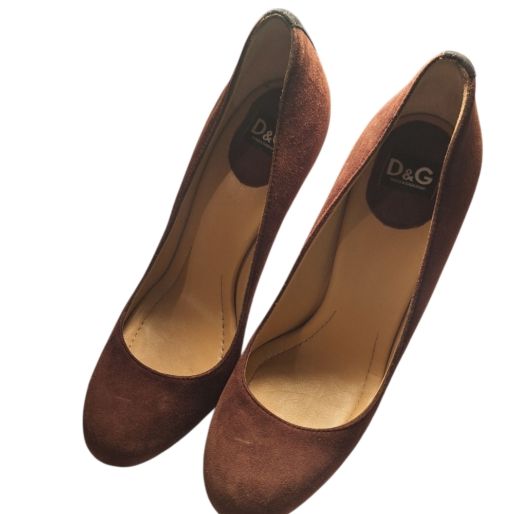 D&G Dolce & Gabbana Brown Suede Leather Pumps 5 Inch Heels 39 or 9 Old Money - Picture 5 of 10